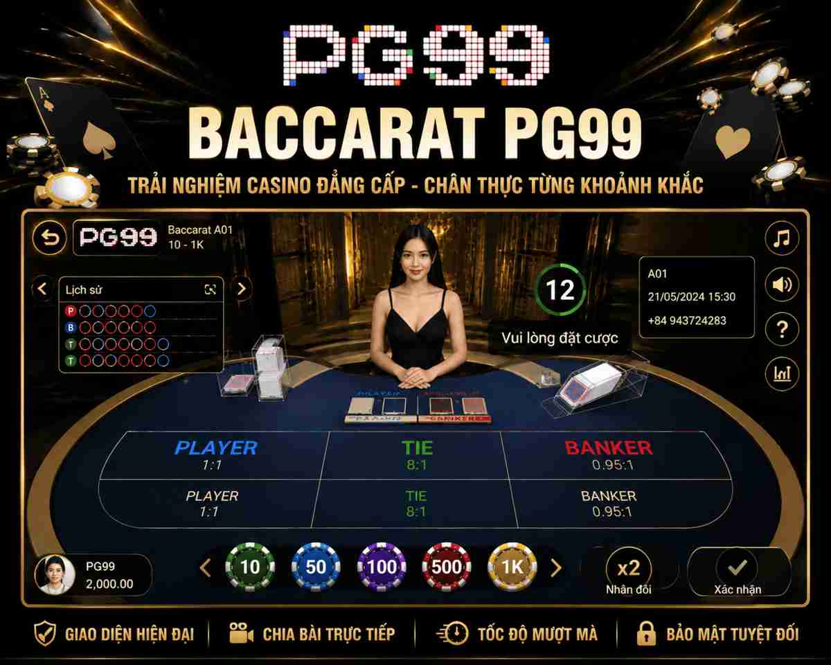 Baccarat PG99 với giao diện casino trực tuyến hiện đại và chân thực